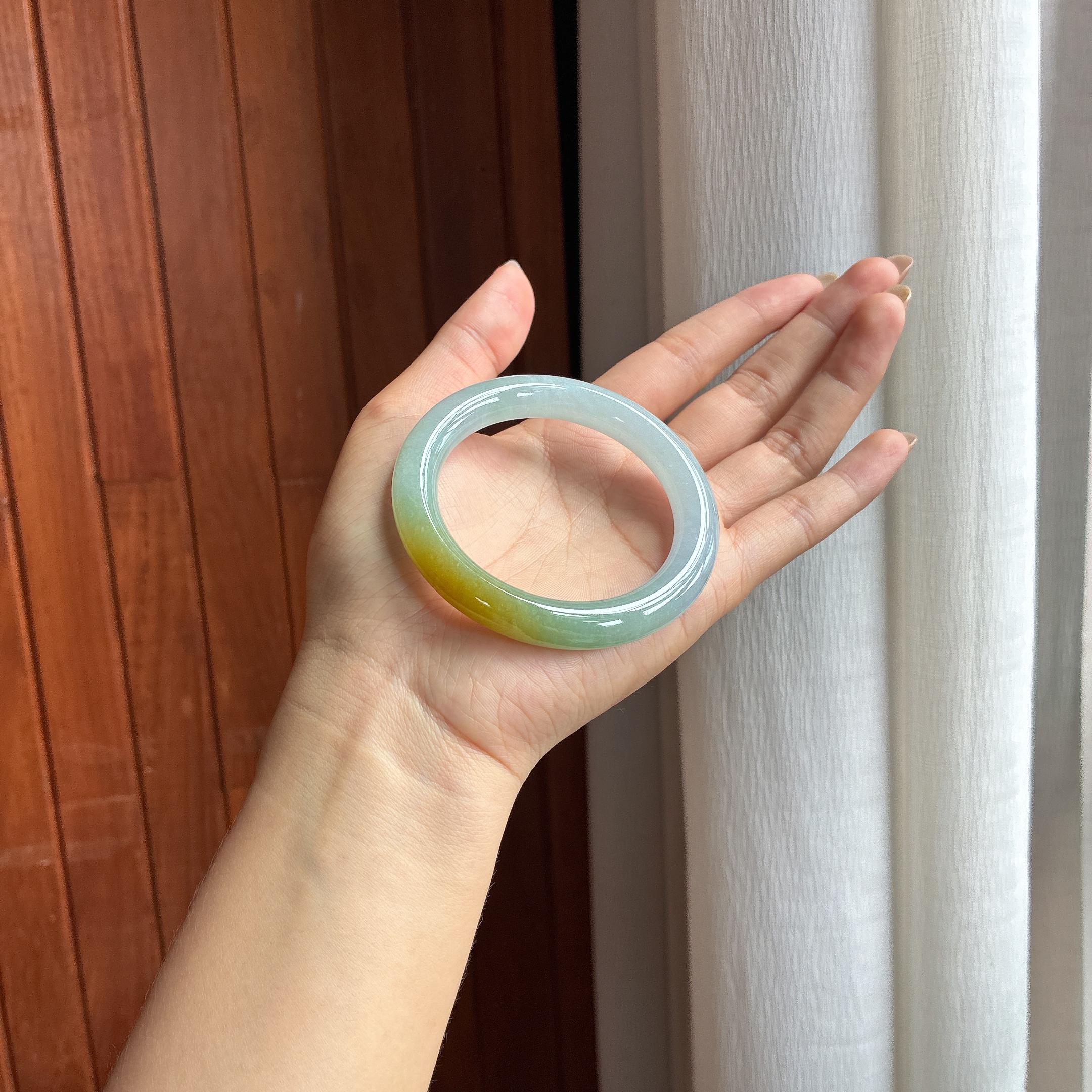 细糯冰黄翡圆条手镯（53.5mm）（yc420180）