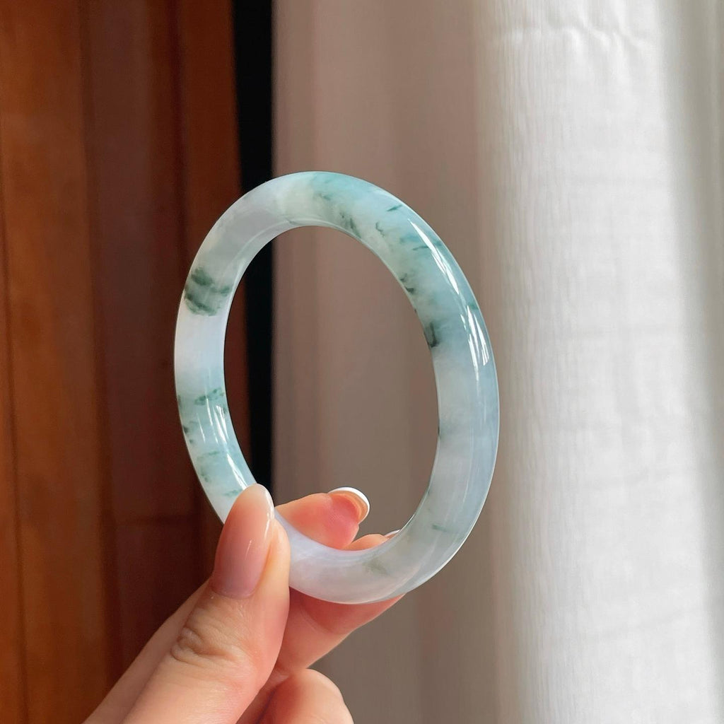 糯冰飘花翡翠圆条手镯（56.7mm)（yc374784）