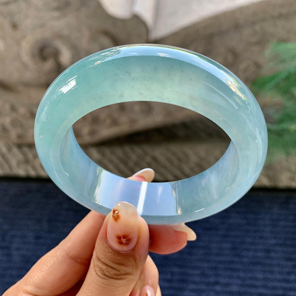 糯冰种蓝底宽版轮胎手镯（56.1mm）（yc243441）