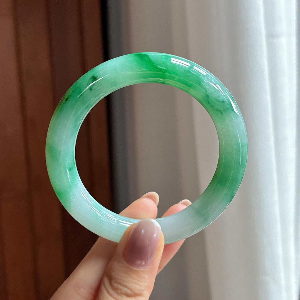 糯冰飘花圆条手镯 53圈 天然缅甸A货翡翠（yc502410）
