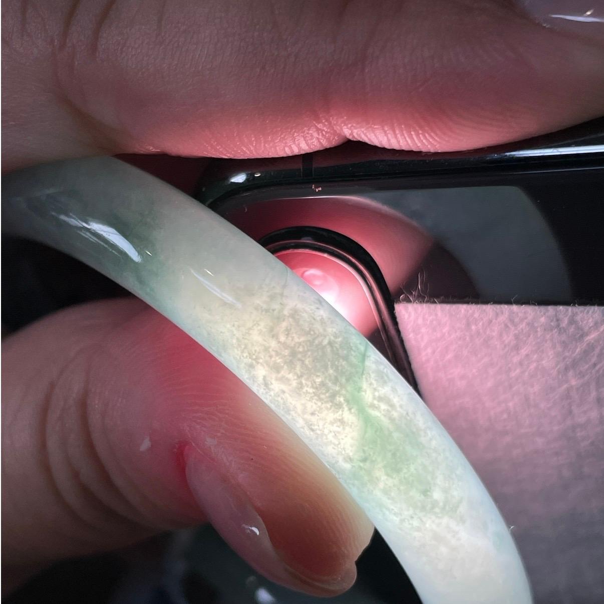 糯冰种晴底飘花圆条手镯53.9圈 天然缅甸A货翡翠（yc483945）