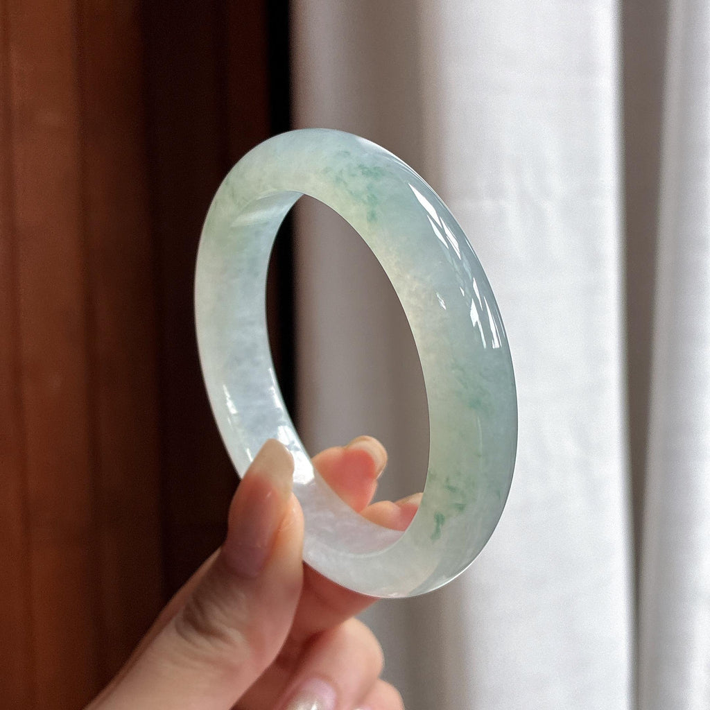 糯冰飘花正圈平安镯 55圈 天然缅甸A货翡翠（yc481648）