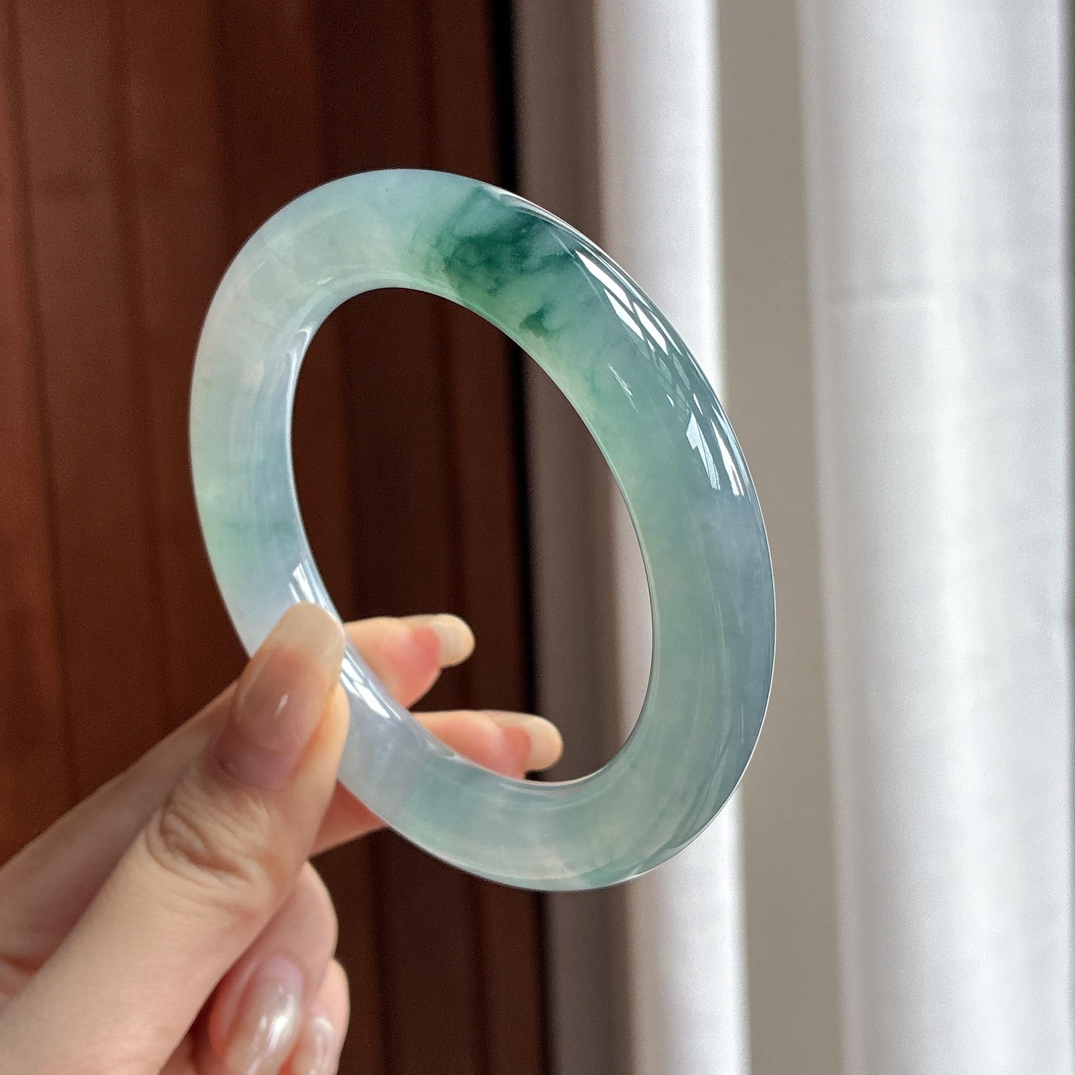 冰种飘花圆条手镯 56圈 天然缅甸A货翡翠（yc466540）