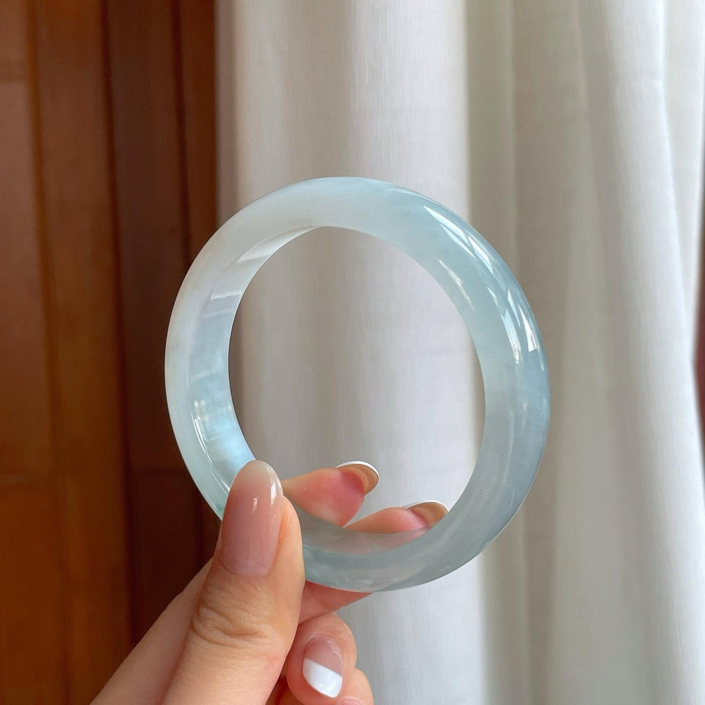 冰种飘花宽版翡翠平安镯（58.2mm)（yc391409）