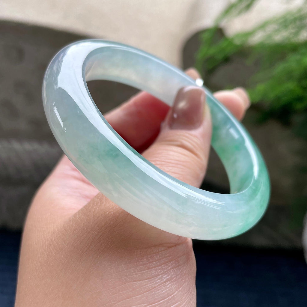 大圈口 冰种飘绿花正圈平安镯59圈口 天然缅甸A货翡翠（yc350659）