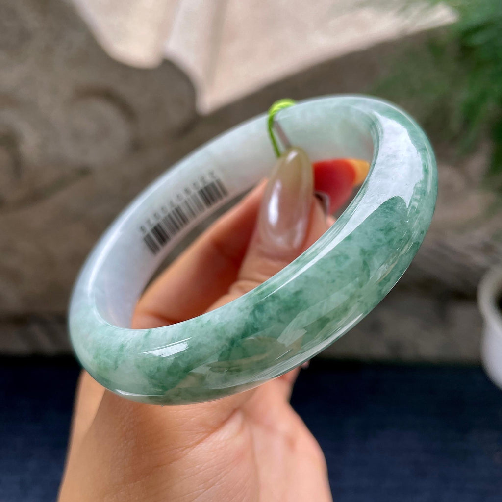 细糯种飘花正圈平安镯57圈 天然缅甸A货翡翠（yc460634）