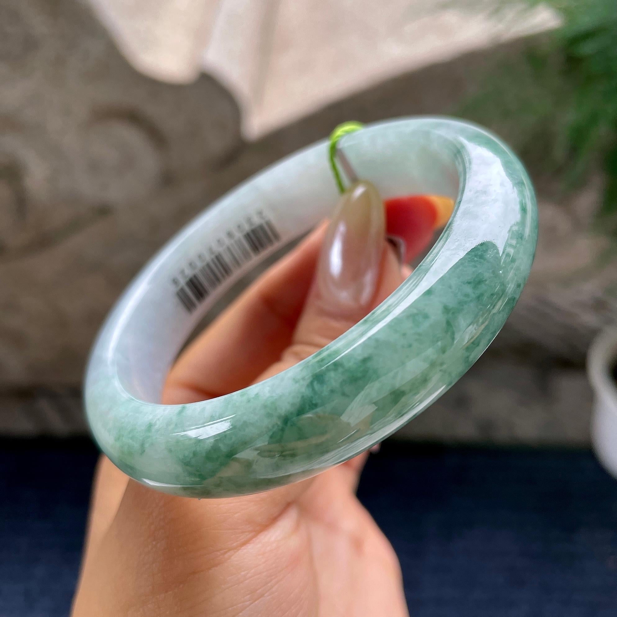 细糯种飘花正圈平安镯57圈 天然缅甸A货翡翠（yc460634）