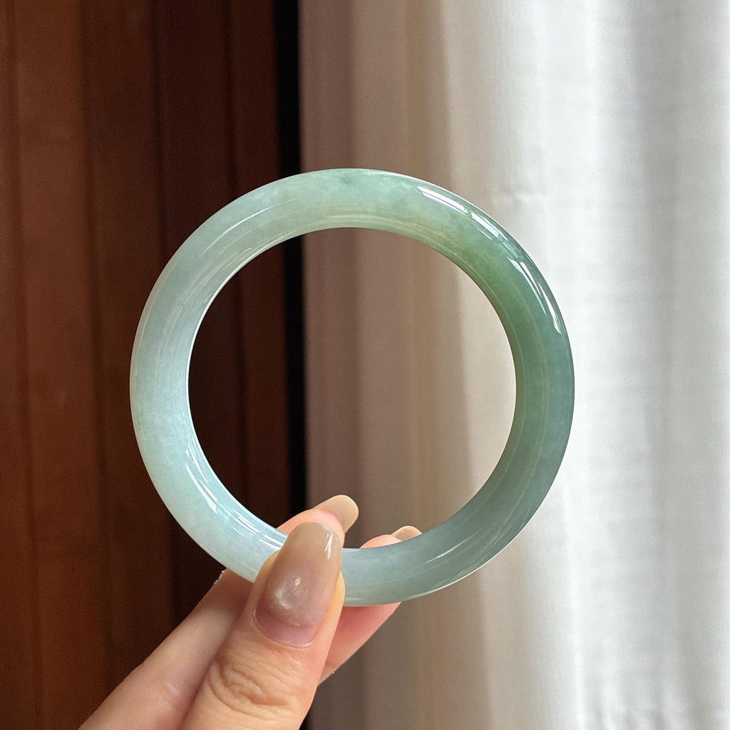 细糯种半山半水圆条手镯 57圈 天然缅甸A货翡翠（yc455078）