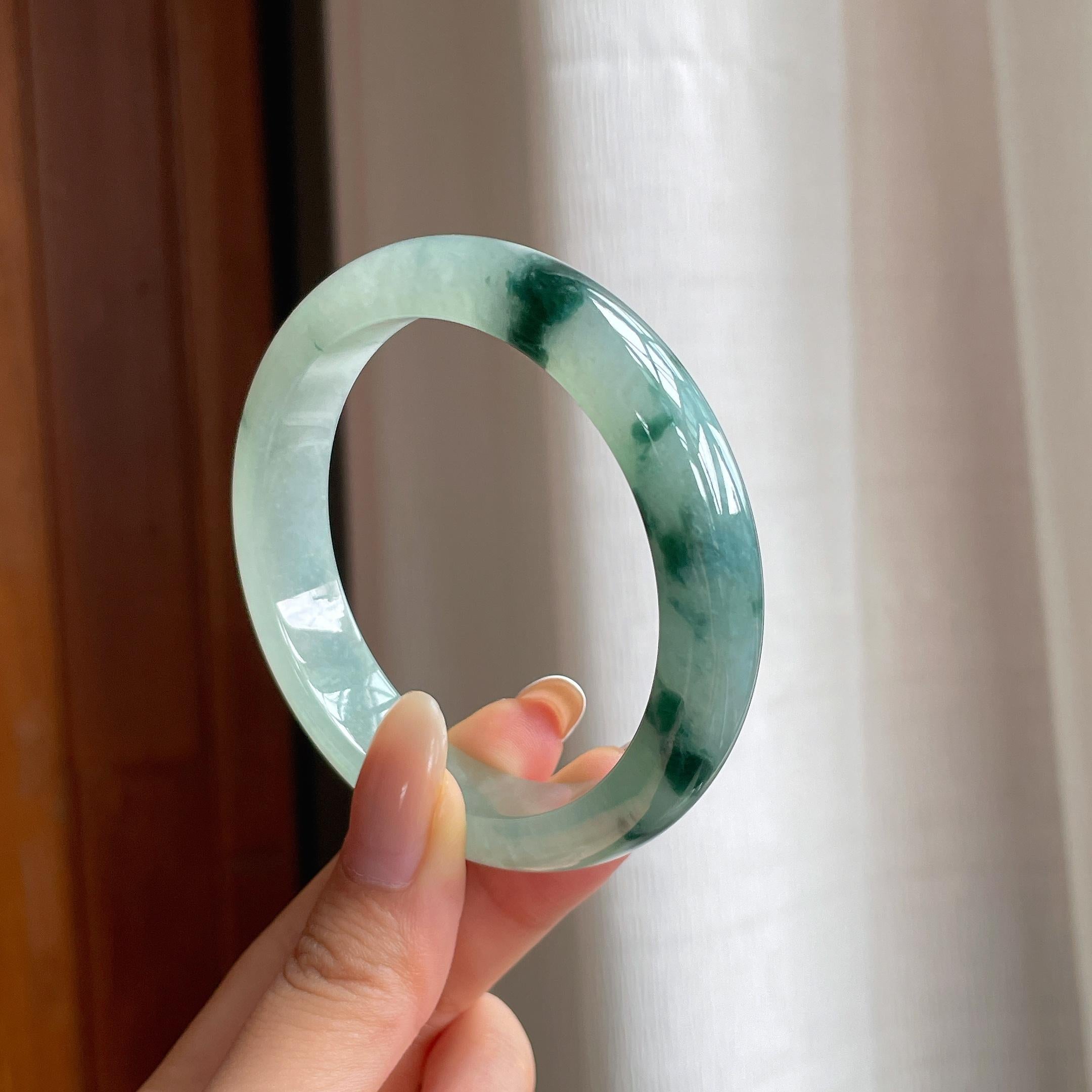 糯冰飘花翡翠平安镯（55.8mm)（yc403966）