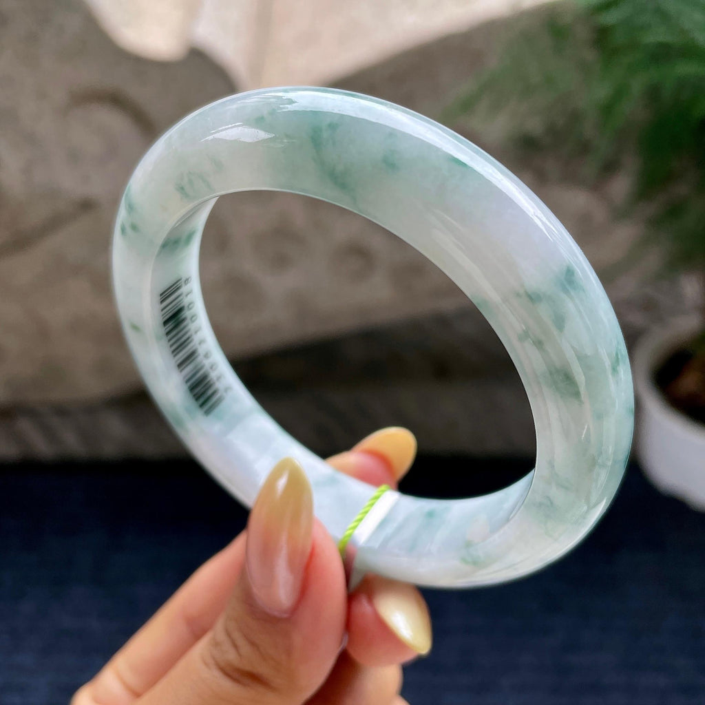 细糯种飘花正圈平安镯57.2圈          天然缅甸A货翡翠（yc460642）