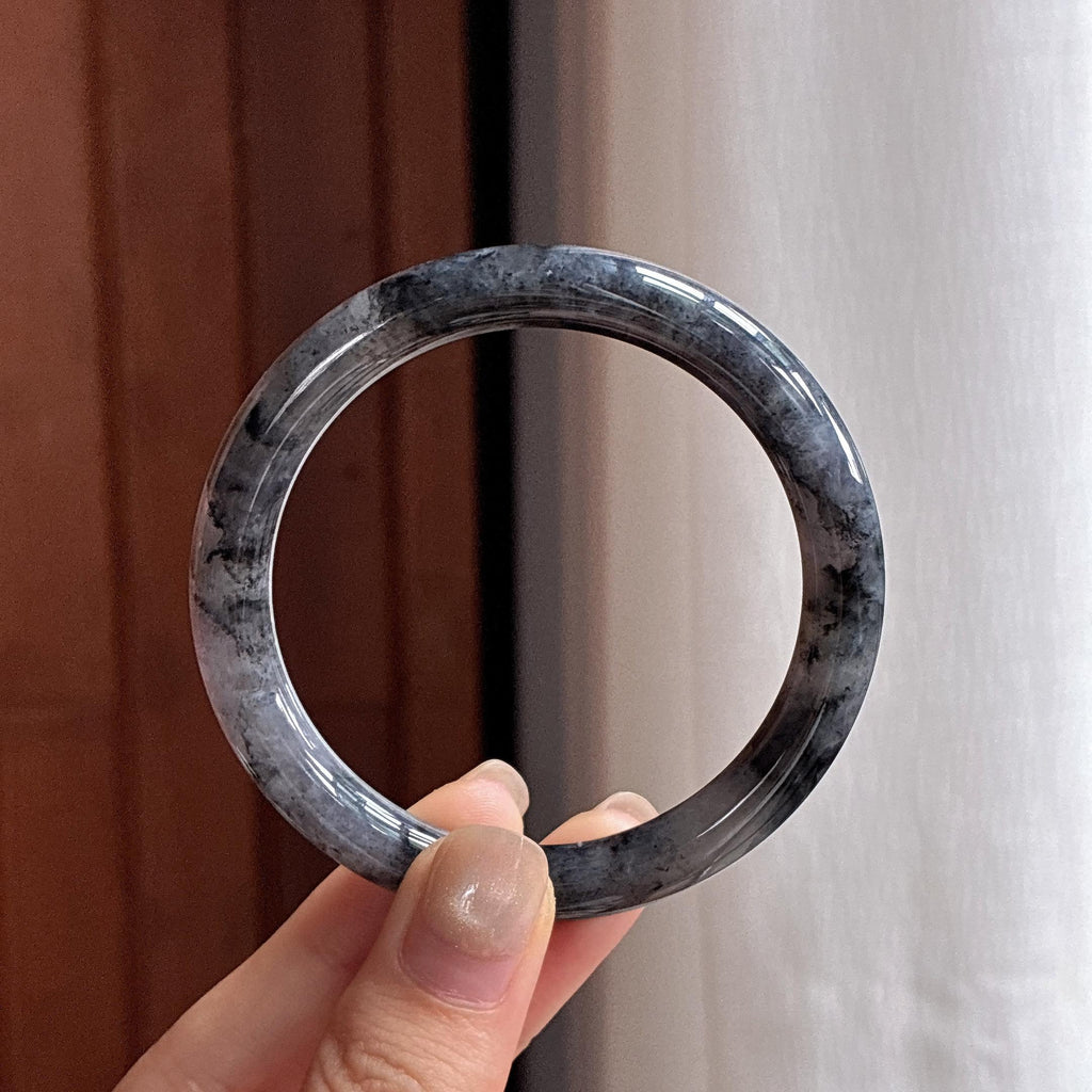 细糯种乌鸡圆条手镯 53圈 天然缅甸A货翡翠（yc483738）