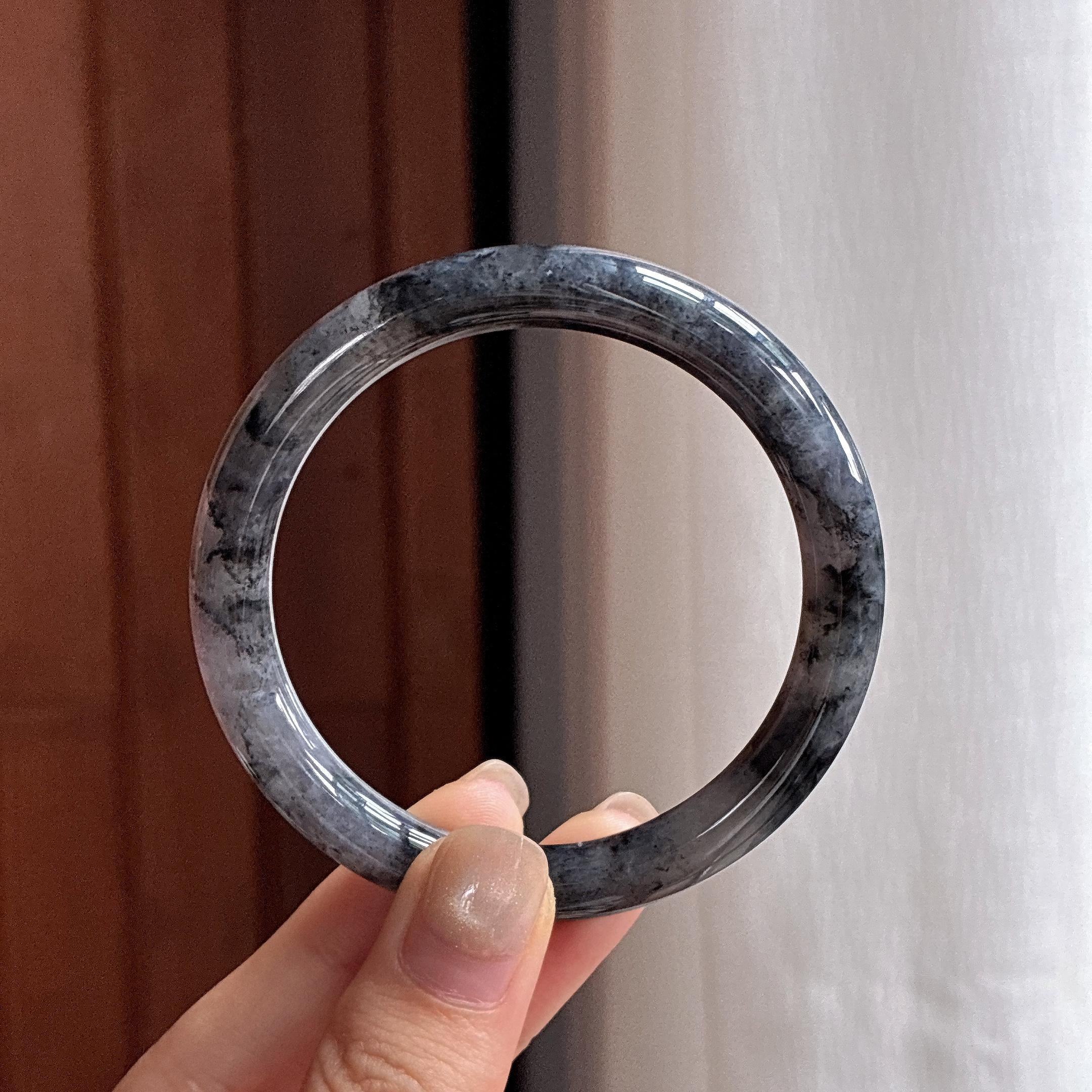 细糯种乌鸡圆条手镯 53圈 天然缅甸A货翡翠（yc483738）
