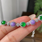 18k金镶糯冰种多彩蛋面手链        天然缅甸A货翡翠（yc448313）
