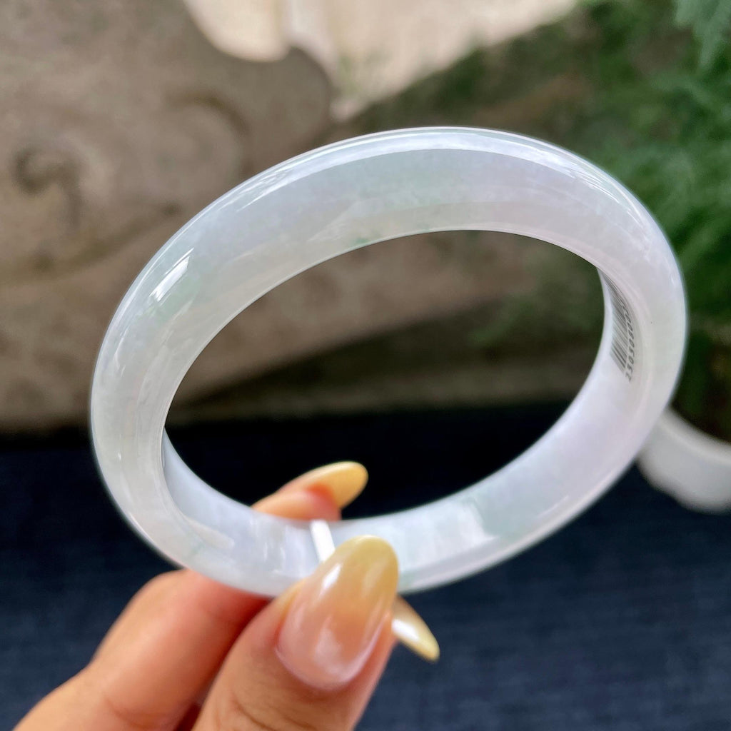 大圈口 细糯种飘花正圈平安镯59.2圈 天然缅甸A货翡翠（yc464104）