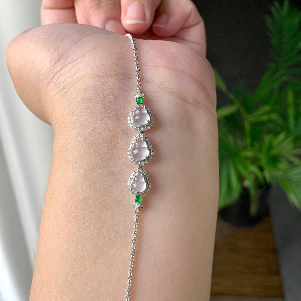 18K金钻镶糯冰种无色葫芦手链（yc215982）