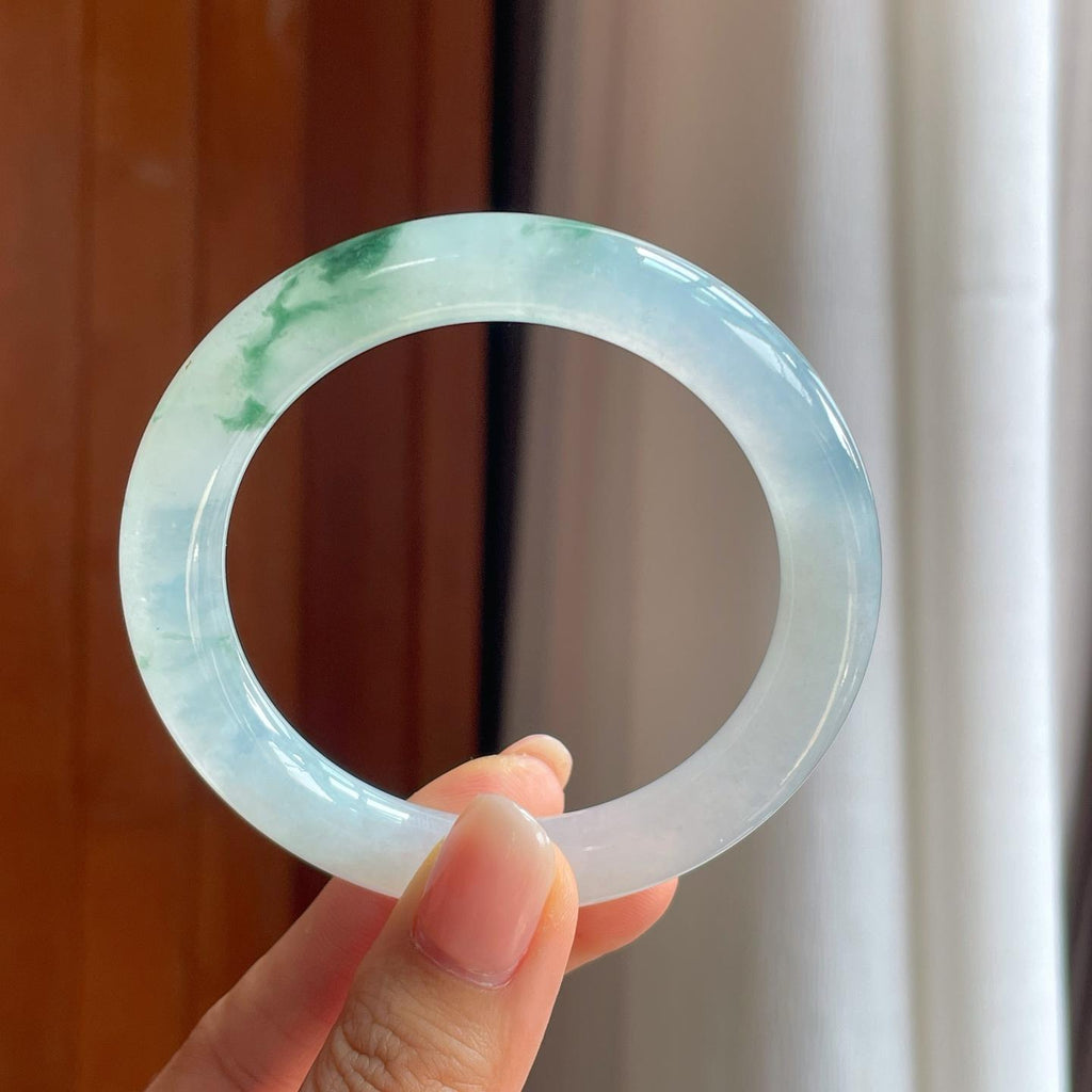 冰种飘花翡翠圆条手镯（54.2mm）（yc397202）