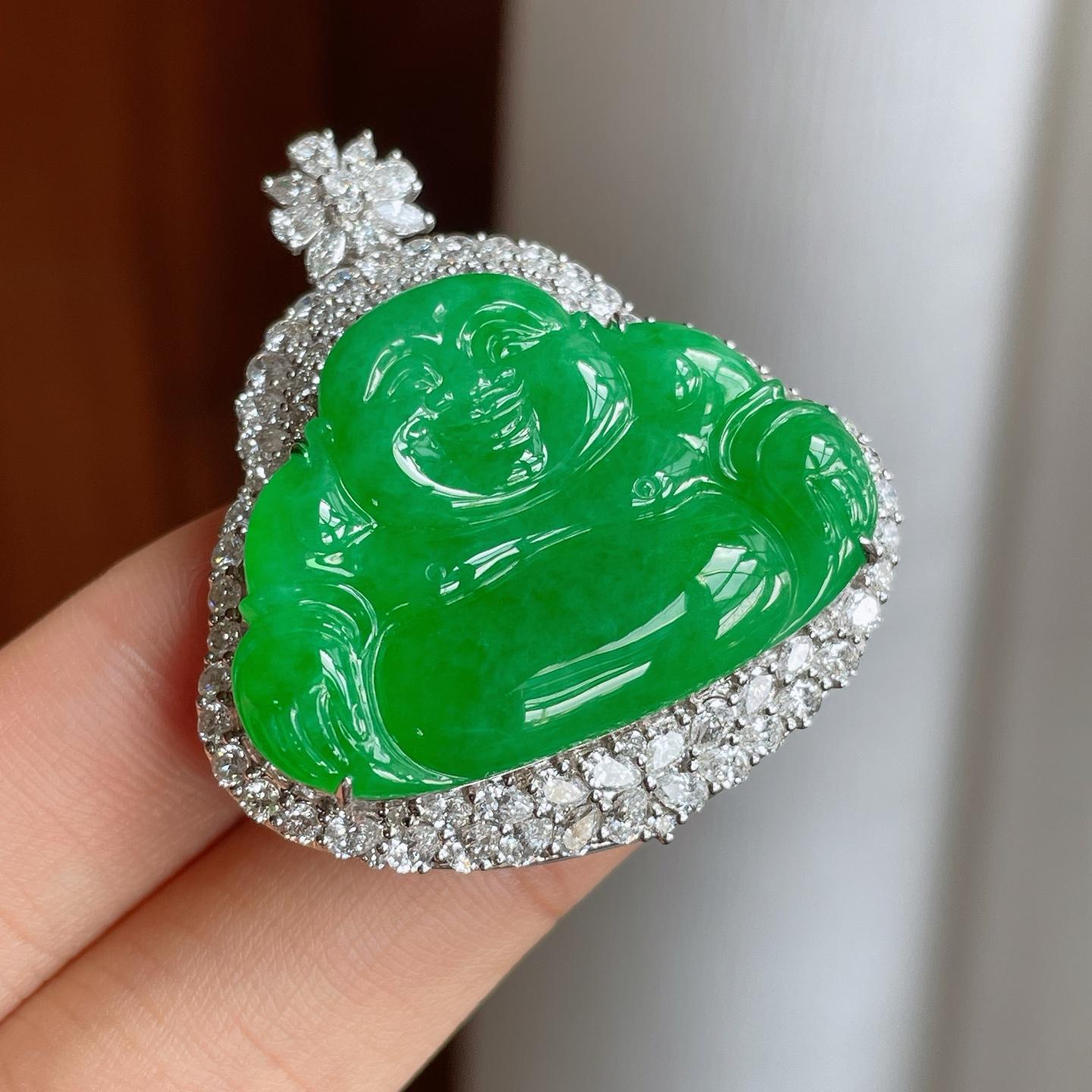 18k真金真钻镶糯冰满绿翡翠佛公（yc244912）