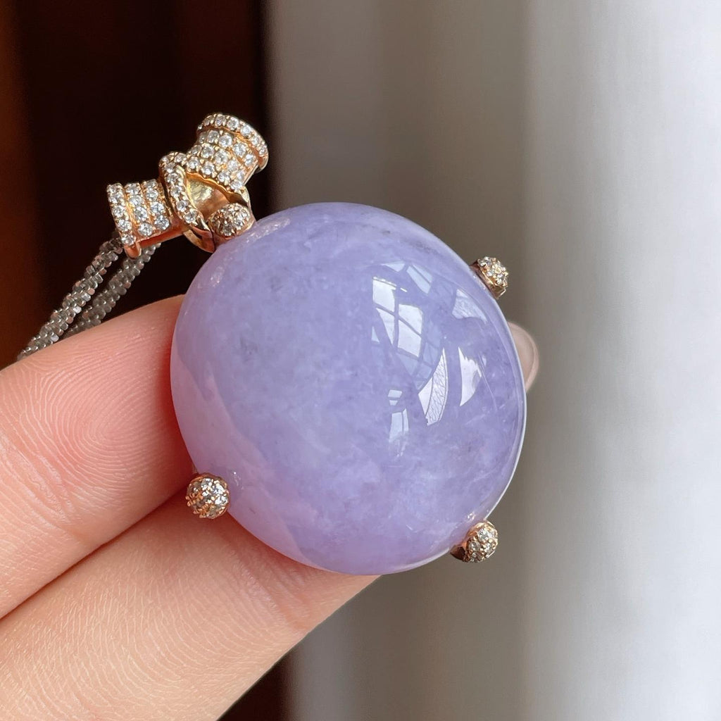 18k金镶糯种紫罗兰翡翠蛋面吊坠（yc240373）