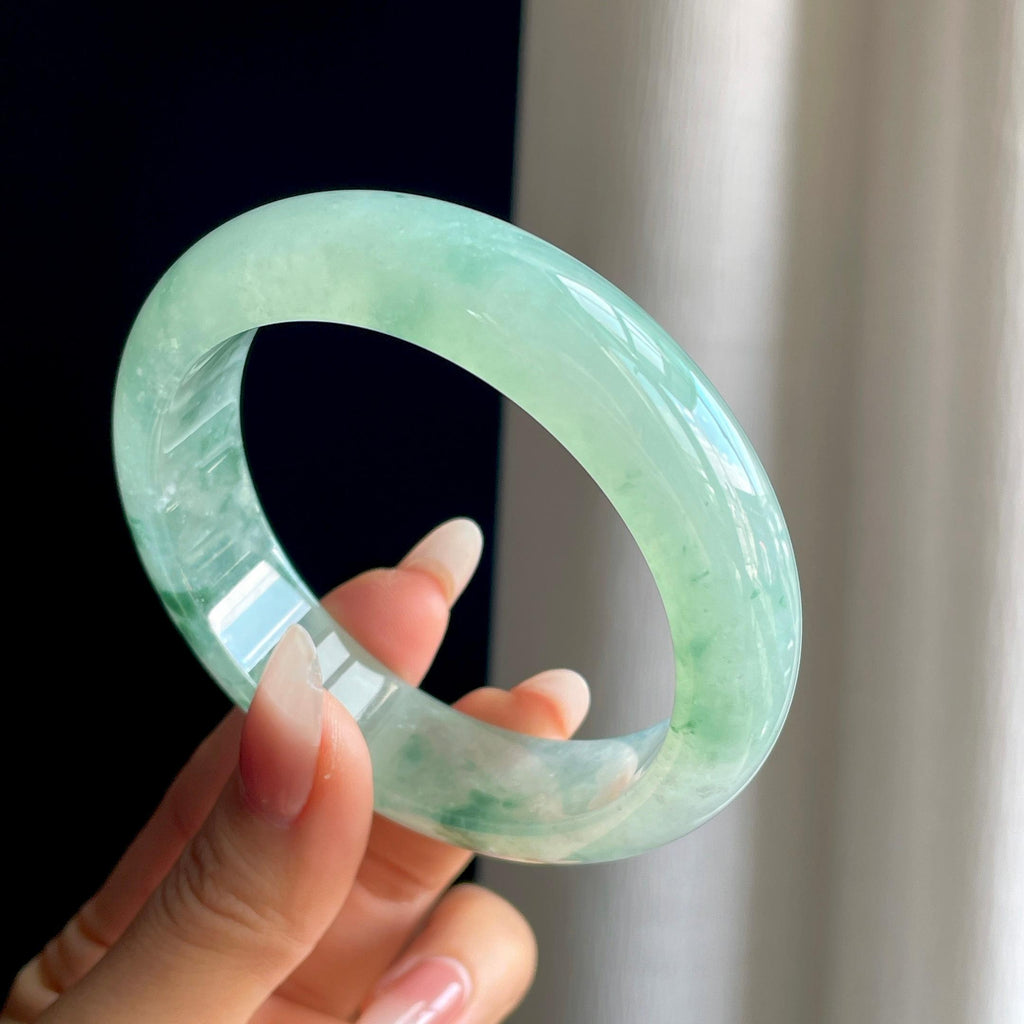 冰种飘花翡翠宽版翡翠平安镯（62mm）（yc303076）