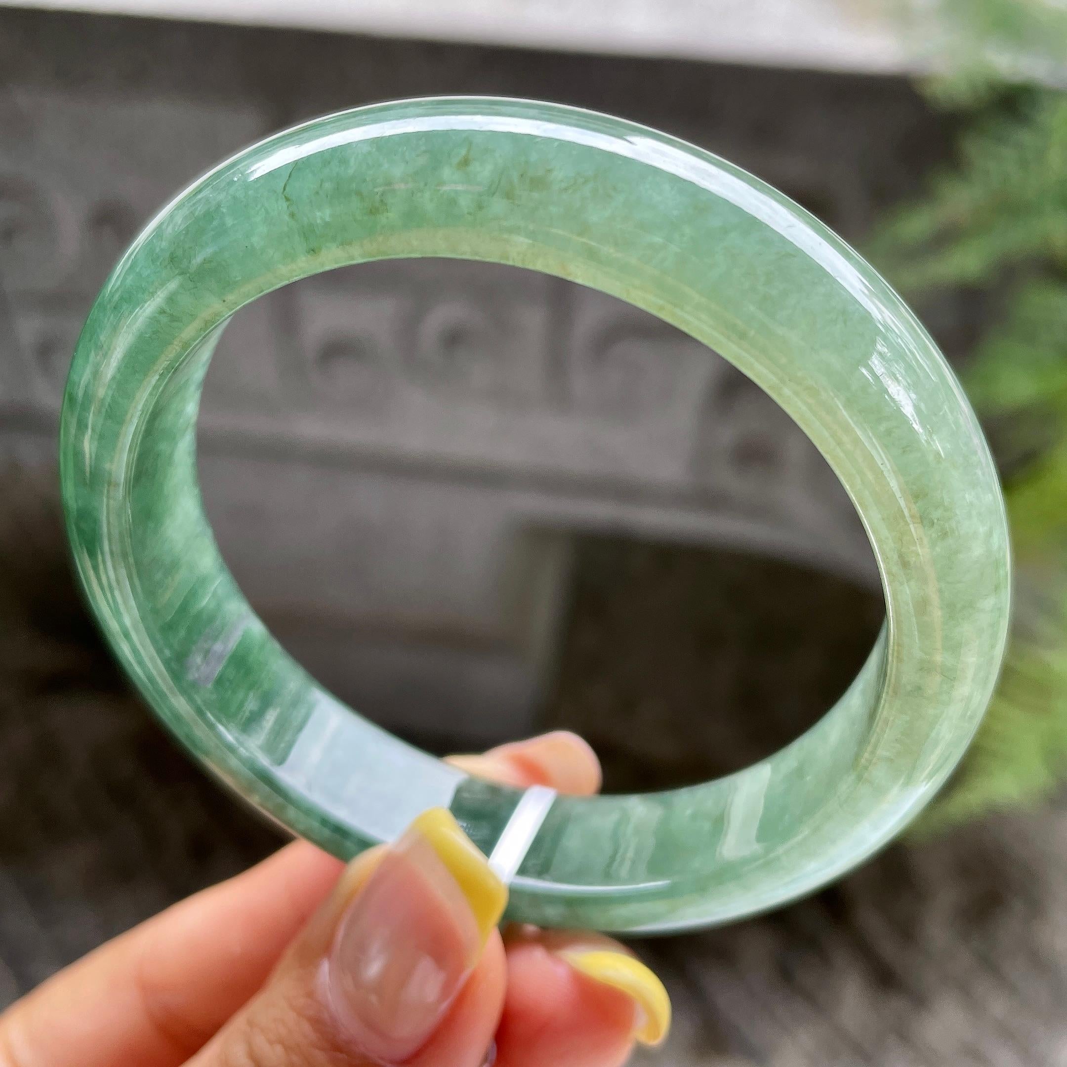 细糯种油青色正圈平安镯56圈         天然缅甸A货翡翠（yc389226）