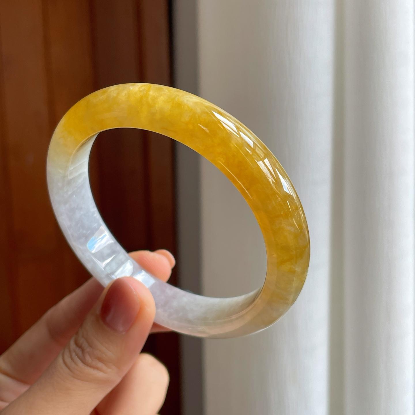 糯冰黄翡翡翠平安镯（61mm）（yc277399）