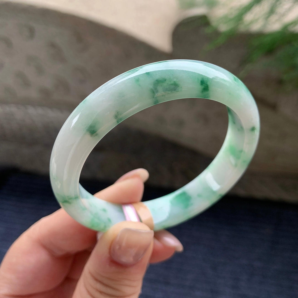 细糯种飘绿花正圈平安镯 54.8圈口 天然缅甸A货翡翠（yc405545）