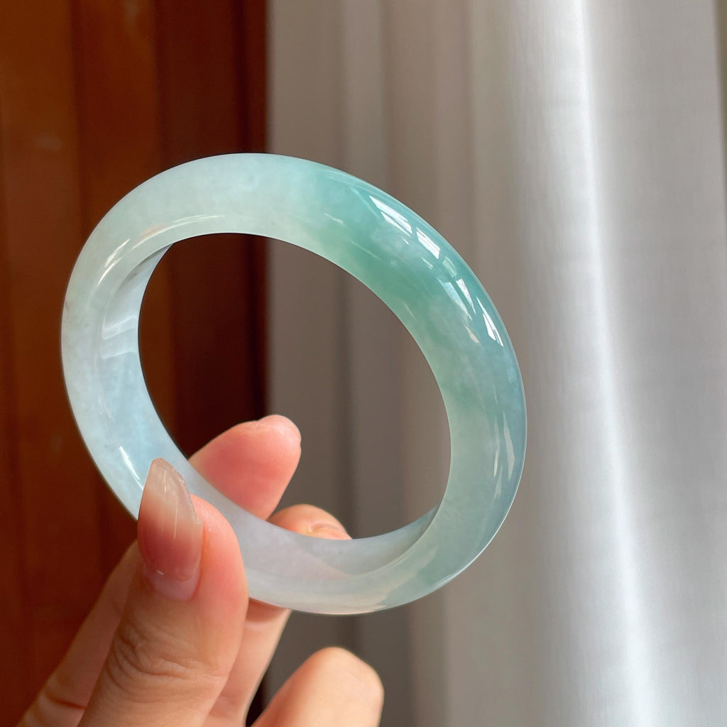 冰种飘绿花翡翠平安镯（56mm）（yc333077）