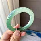 糯冰种湖水绿半山水圆条手镯 54.7圈口 天然缅甸A货翡翠（yc348288）