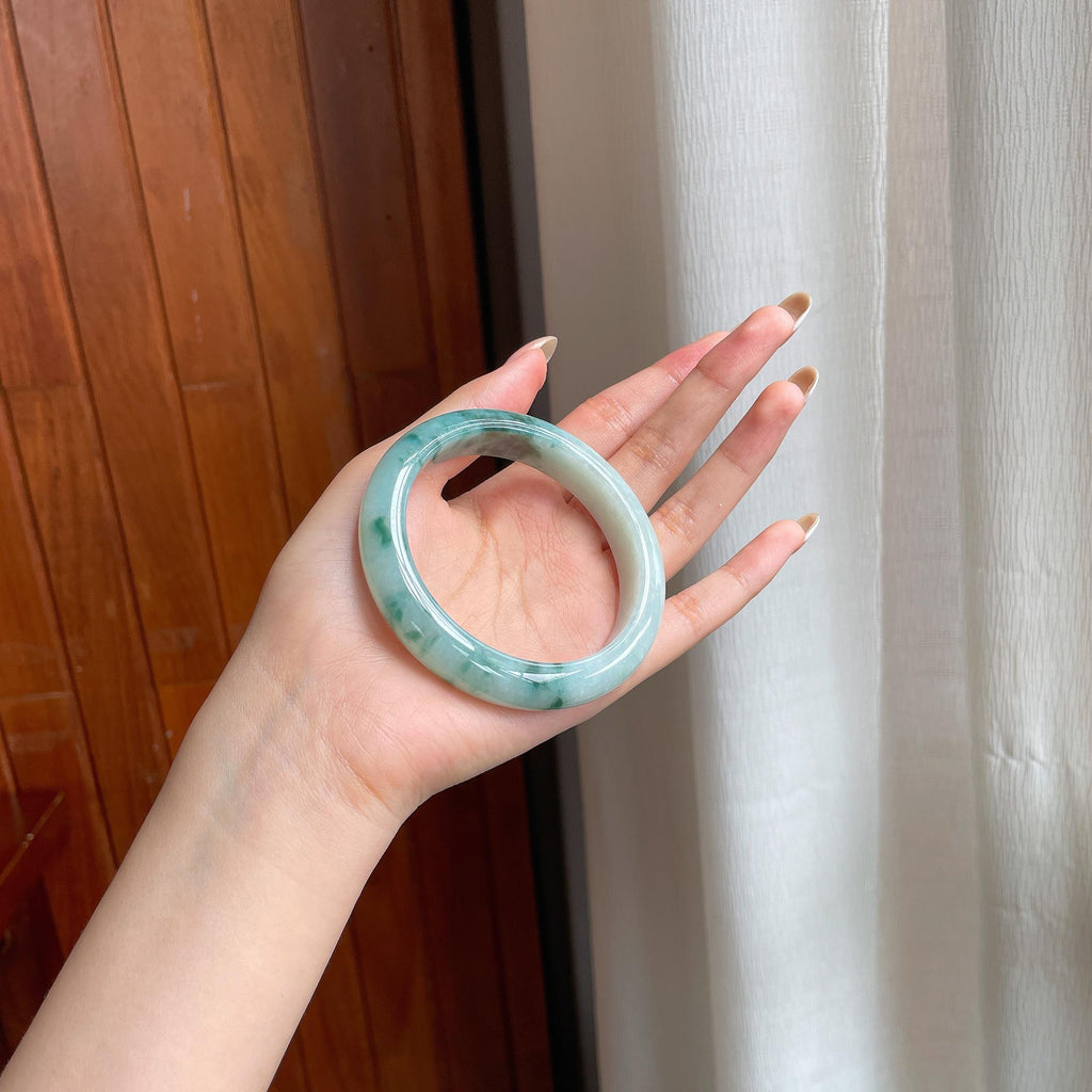 糯种飘花翡翠平安镯（58.5mm)（yc404028）