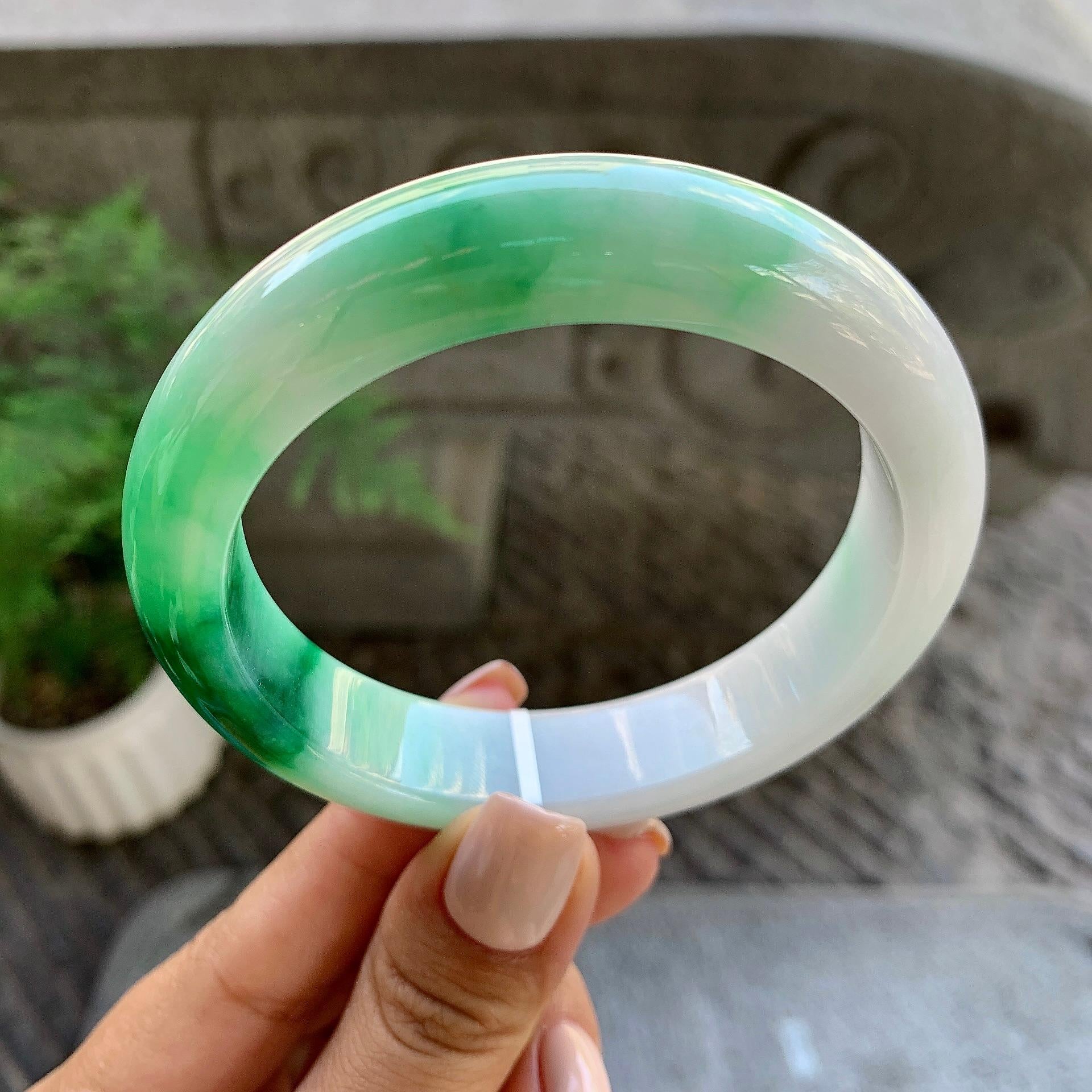 细糯种飘绿平安镯（59mm）