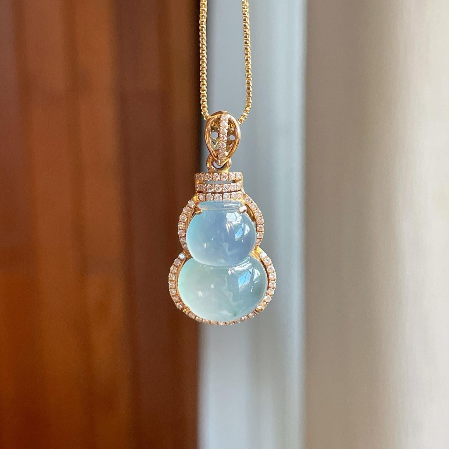 18k 金钻镶冰种无色翡翠葫芦（yc326941）