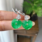 18K金钻镶糯冰种飘阳绿爱心耳坠（yc248200）