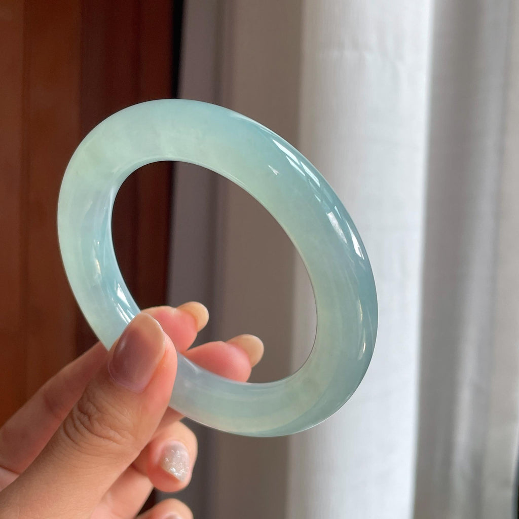 冰种蓝晴底圆条翡翠手镯(56.8mm)（yc423952）