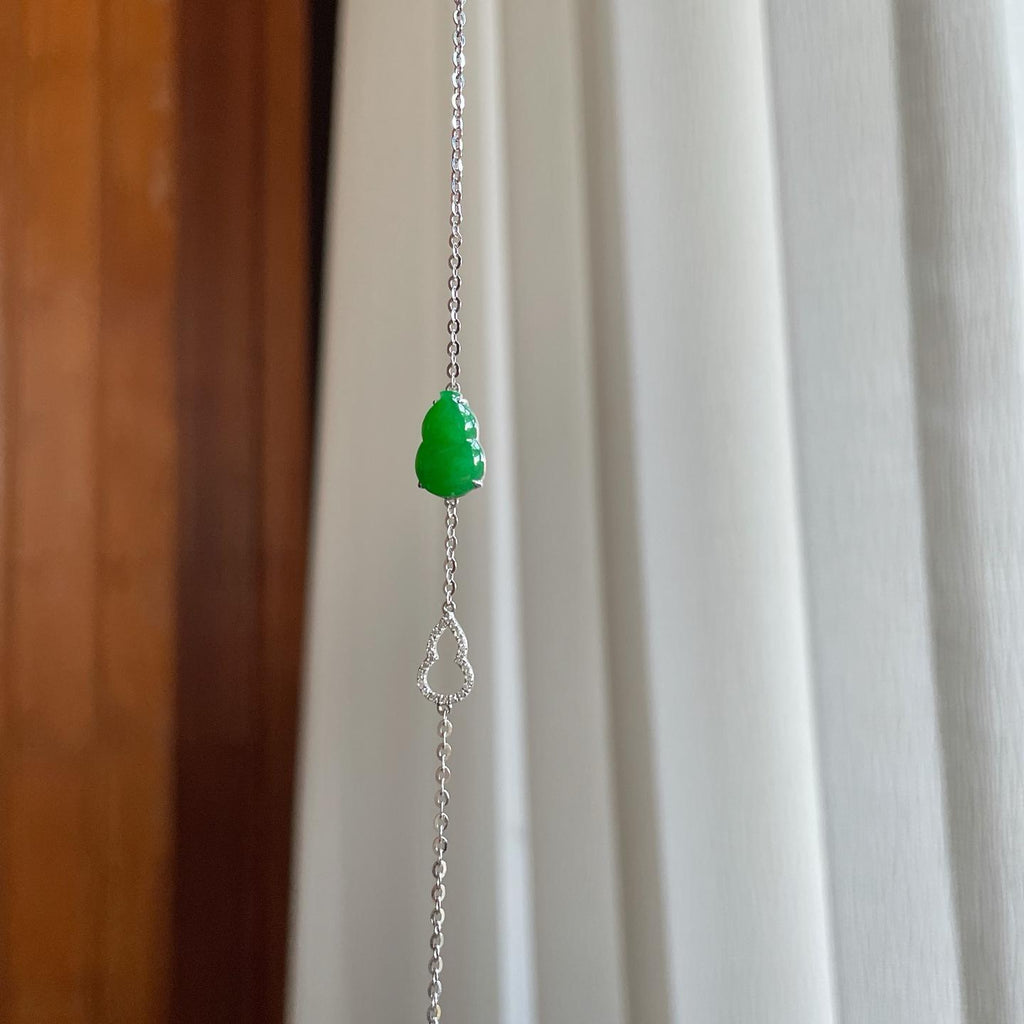18k金钻镶糯冰满绿翡翠葫芦手链（yc270319）