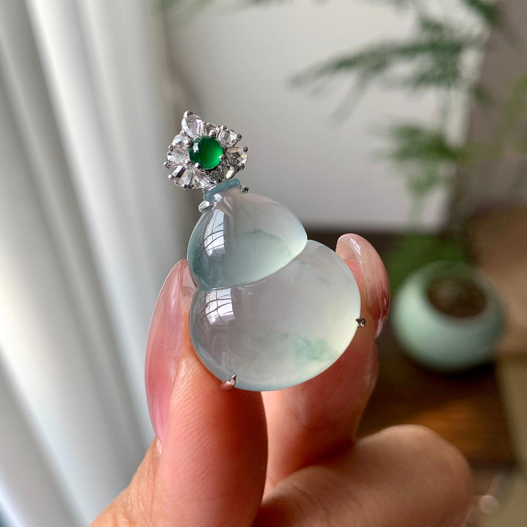 18k金钻镶冰种飘花葫芦吊坠（yc289301）