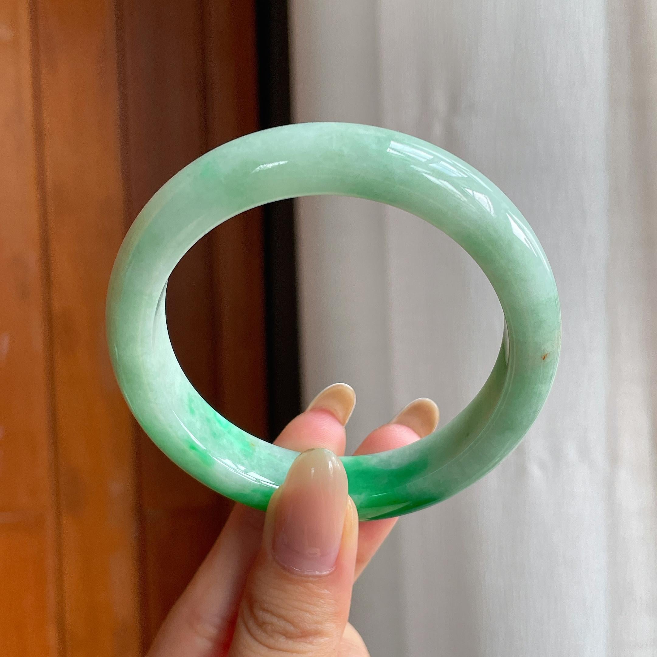 糯冰带色翡翠平安镯（55.6mm)（yc415425）