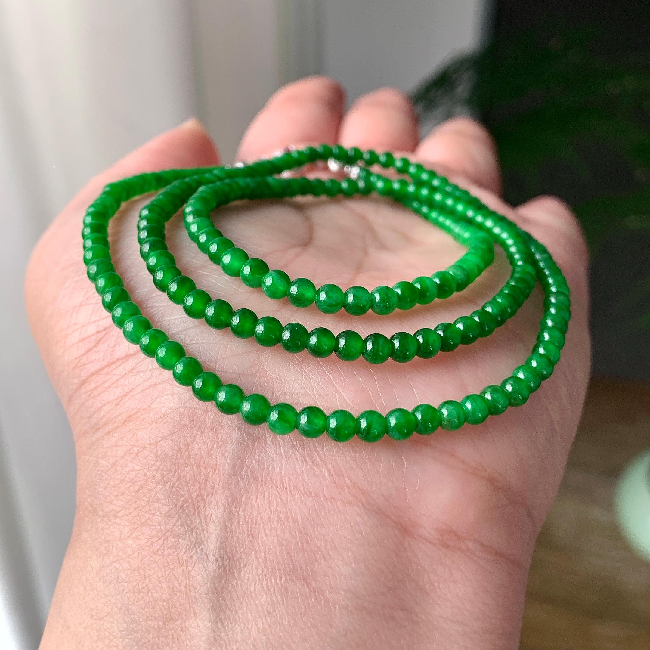 糯冰种满绿小米珠链（188颗） 天然缅甸A货翡翠（yc355306）