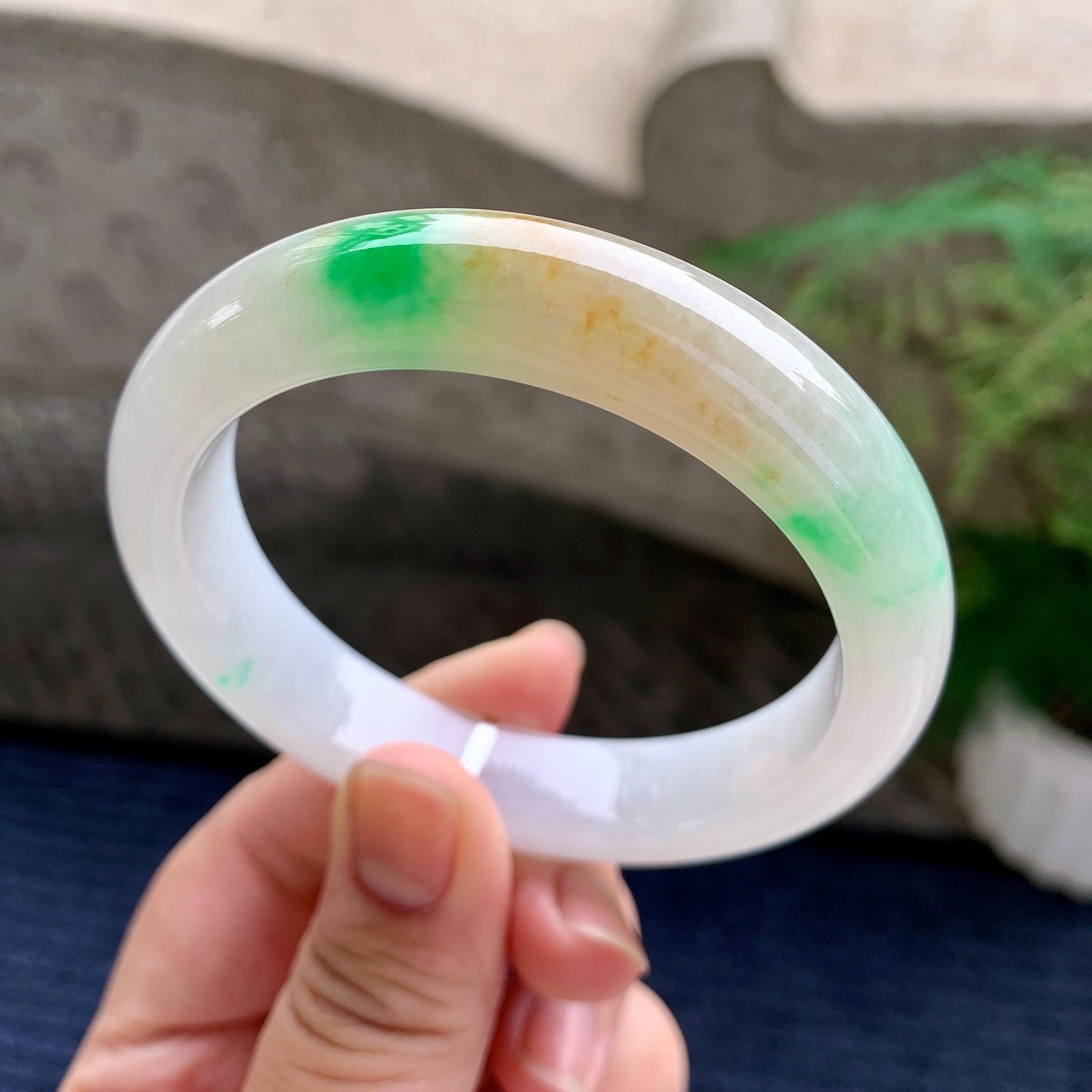 细糯种黄加绿平安镯（56.7mm）（yc233903）