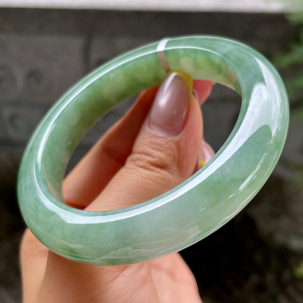 细糯种飘花正圈平安镯56.7圈      天然缅甸A货翡翠（yc383125）
