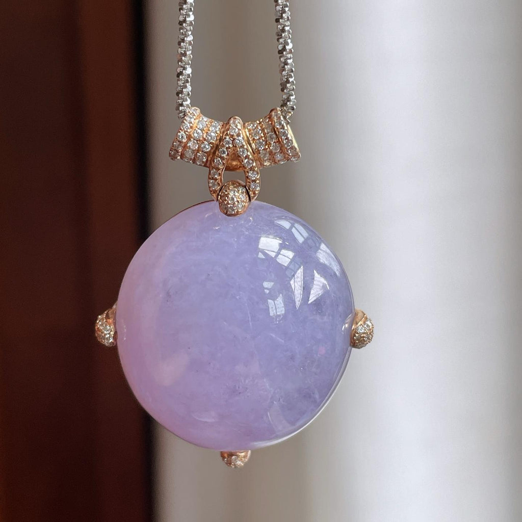 18k金镶糯种紫罗兰翡翠蛋面吊坠（yc240373）