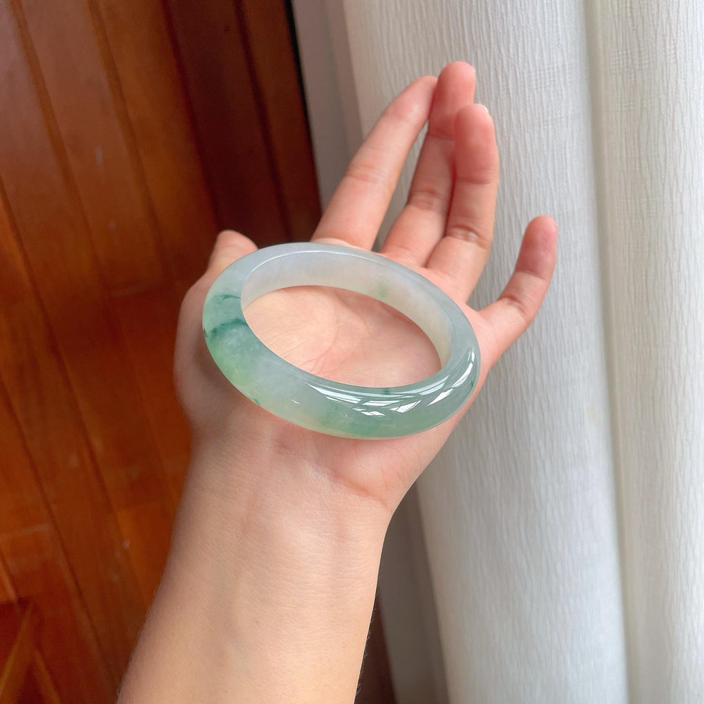 冰种飘花翡翠平安镯（57.8mm）（yc249151）