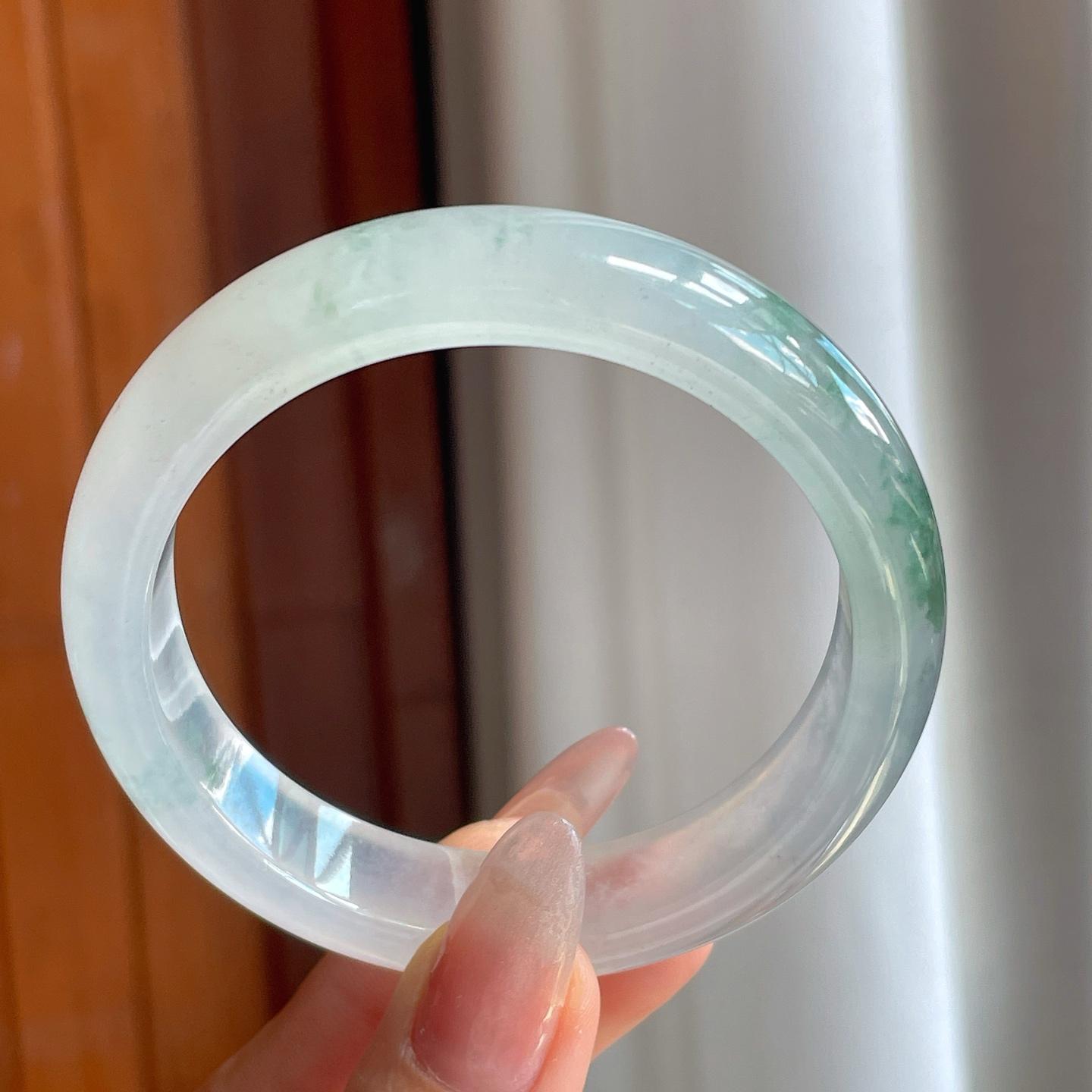 冰种飘花翡翠平安镯（56.5mm）（yc210095）
