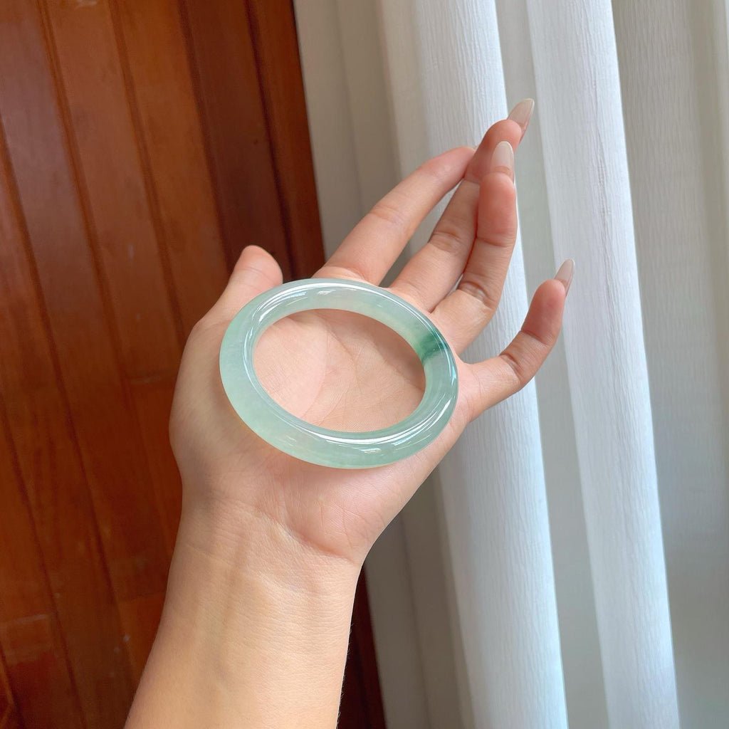 冰种飘花翡翠圆条手镯（53mm）（yc274440）