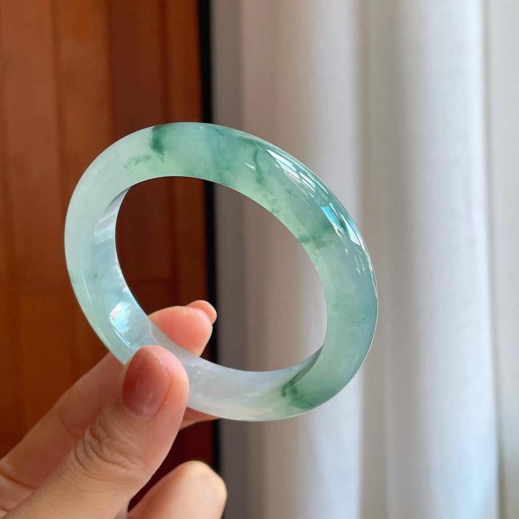 冰种飘花翡翠平安镯（55mm）（yc278696）