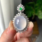 18K金钻镶糯冰种无色蛋面吊坠（yc255601）