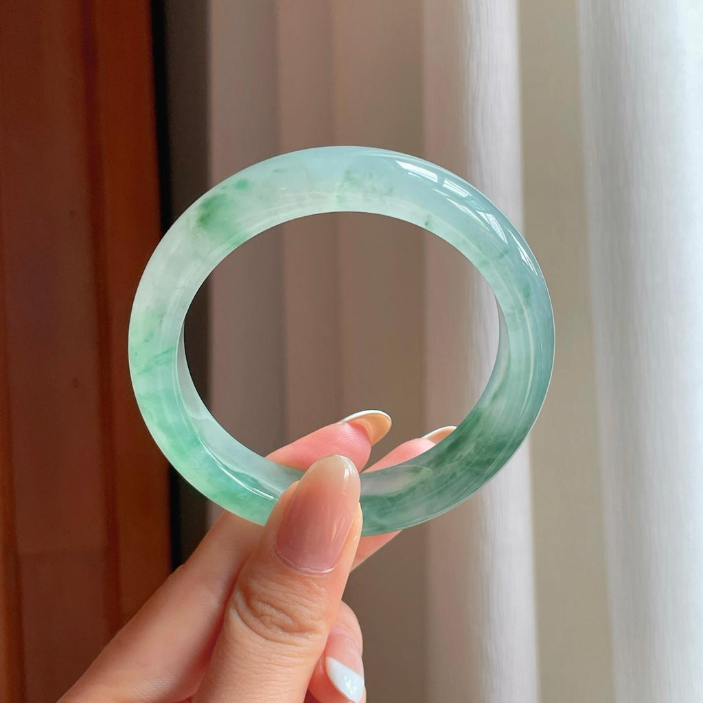 冰种飘花翡翠平安镯（55.2mm)（yc388744）