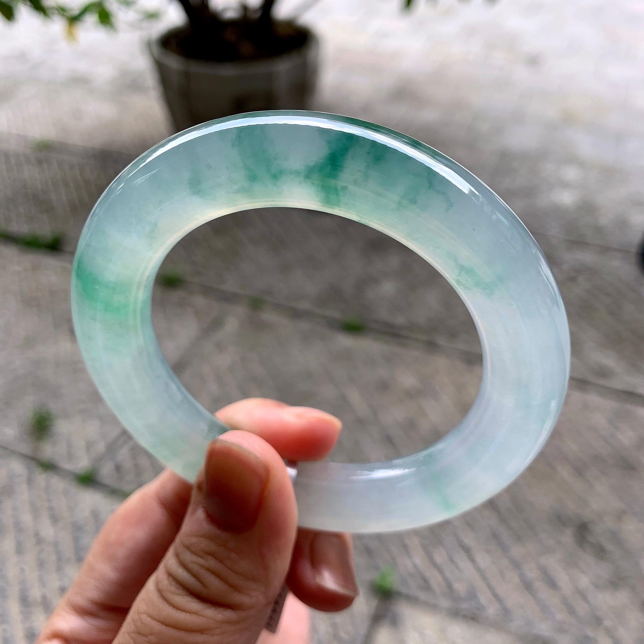 冰种飘花圆条手镯（55mm）（yc200091）