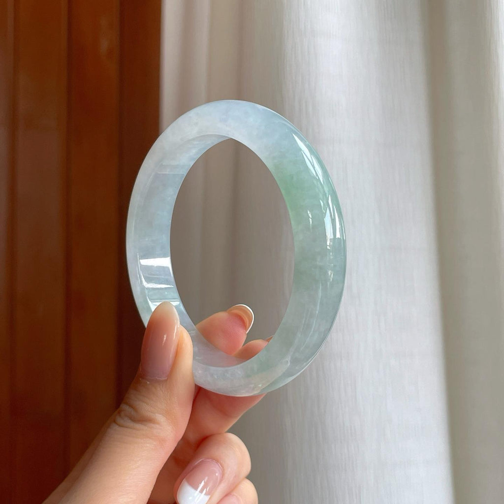 糯冰带色翡翠平安镯（56.5mm)（yc410286）