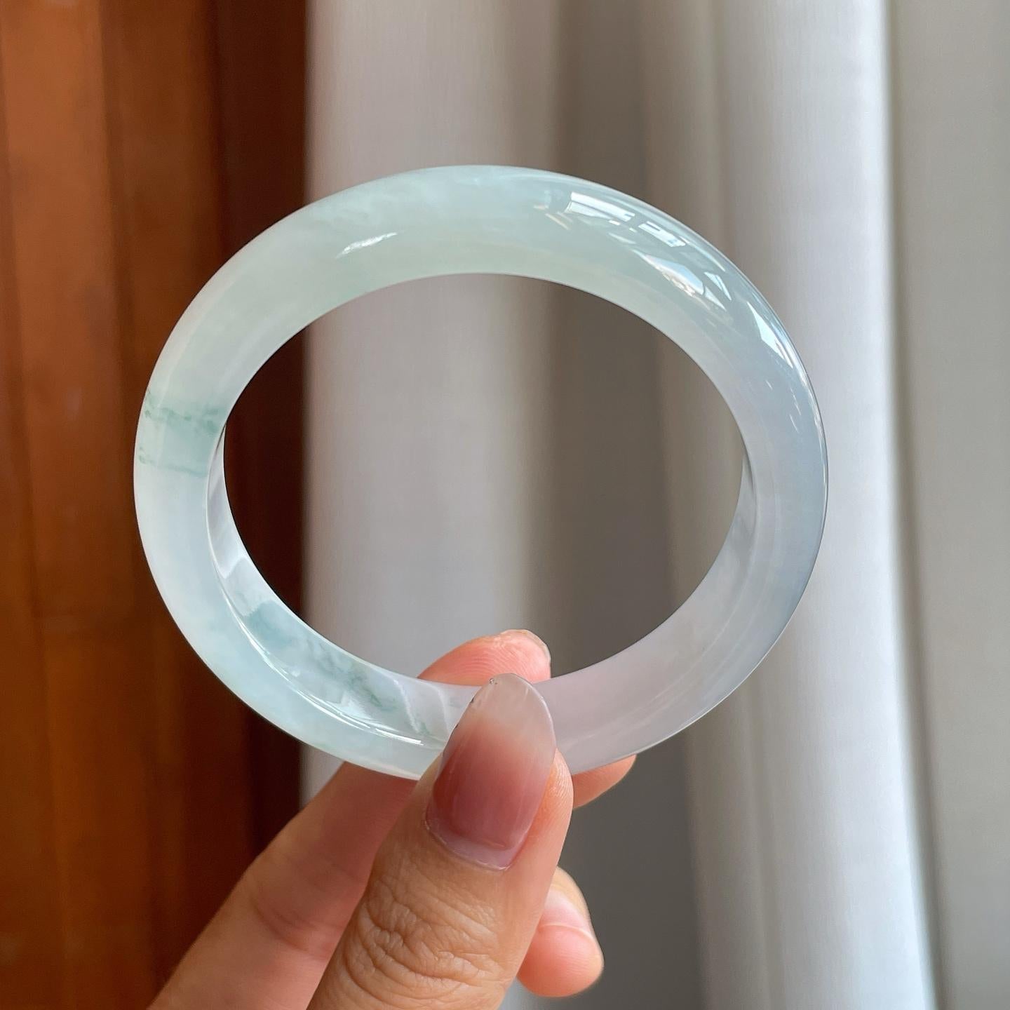 冰种飘花翡翠平安镯（57mm）（yc312882）