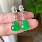 18K金钻镶糯冰种阳绿葫芦耳坠（yc248186）